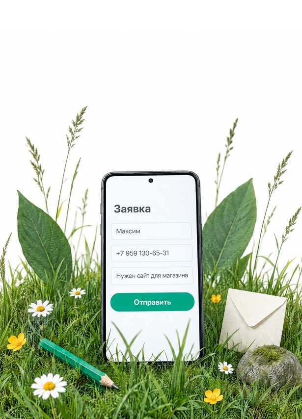 Телефон с заполненной заявкой в траве