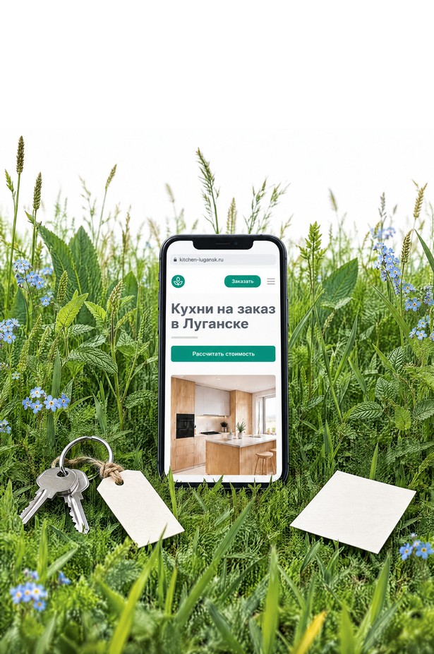 Смартфон с открытым сайтом в траве