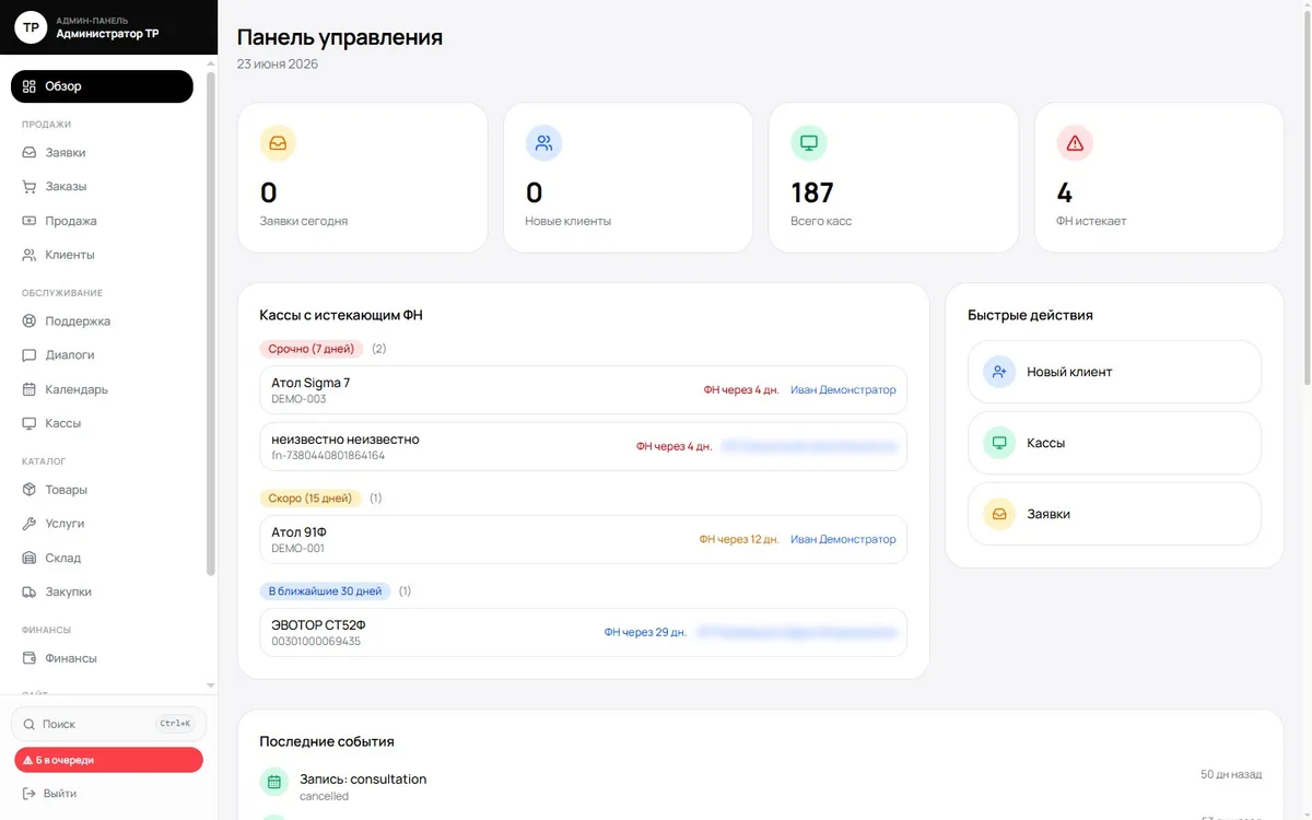 Админка — панель управления